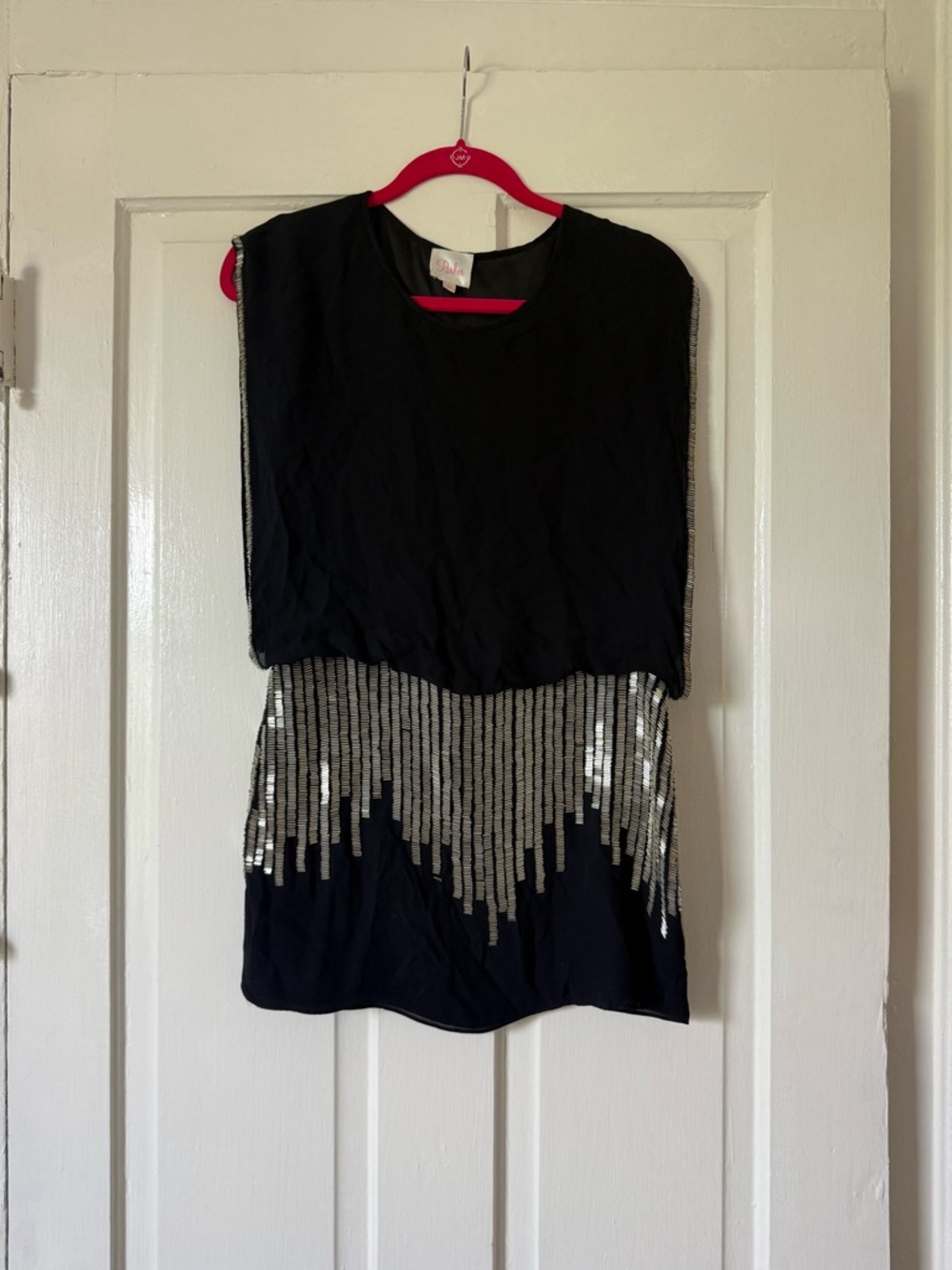 Parker Silver Beaded Black Evening Dress